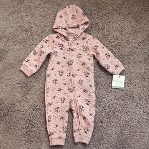 NWT Little Planet by Carters Pink Floral Quilted Hooded Jumpsuit